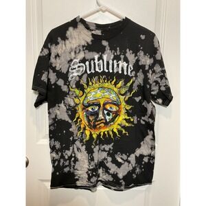 Sublime Sun Face Tie Dye T Shirt Black Gray Large 90s Y2K Band Retro Faded Top